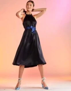 CYNTHIA ROWLEYSalerno Silk Halter Dress - Black