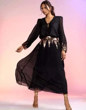 CYNTHIA ROWLEYSelene Sequin Skirt - Black 2 CYNTHIA ROWLEYSelene Sequin Skirt - Black - Image 2