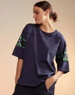 CYNTHIA ROWLEYSequin Football Jersey Top - Navy