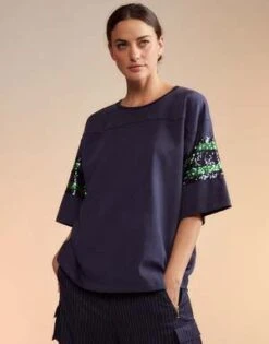 CYNTHIA ROWLEYSequin Football Jersey Top - Navy -Cynthia Rowley Shop Sequin Football Jersey 20221114232143 3