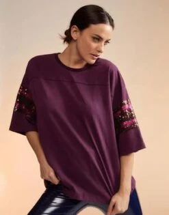 CYNTHIA ROWLEYSequin Football Jersey Top - WINE -Cynthia Rowley Shop Sequin Football Jersey 20221114232209