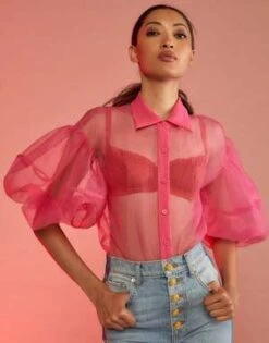 CYNTHIA ROWLEYSheer Bliss Blouse - Hot Pink