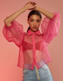CYNTHIA ROWLEYSheer Bliss Blouse - Hot Pink -Cynthia Rowley Shop Sheer Bliss Blouse 20230907225131 1