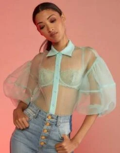 CYNTHIA ROWLEYSheer Bliss Blouse - Mint 9 CYNTHIA ROWLEYSheer Bliss Blouse - Mint -Cynthia Rowley Shop Sheer Bliss Blouse 20230907225134 3