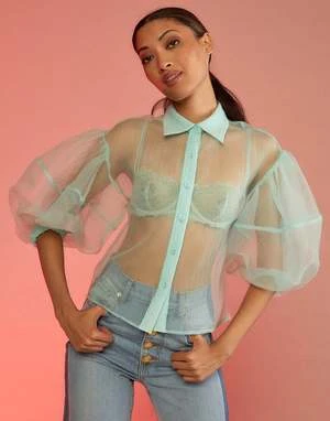 CYNTHIA ROWLEYSheer Bliss Blouse - Mint 2 CYNTHIA ROWLEYSheer Bliss Blouse - Mint - Image 2