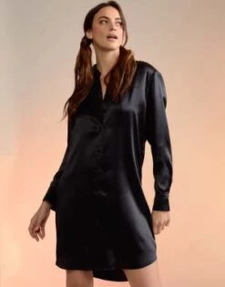 CYNTHIA ROWLEYSilk Charmeuse Shirt Dress - Black -Cynthia Rowley Shop Silk Charmeuse Shirt Dress 20221201234020 3