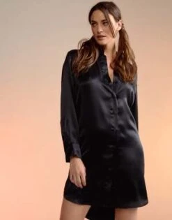 CYNTHIA ROWLEYSilk Charmeuse Shirt Dress - Black -Cynthia Rowley Shop Silk Charmeuse Shirt Dress 20221201234021 1