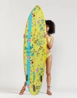 CYNTHIA ROWLEY Custom Short Surfboard - Yellow Garden Floral