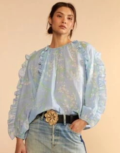 CYNTHIA ROWLEY Claudia Ruffle Blouse -Cynthia Rowley Shop bbtopblue3