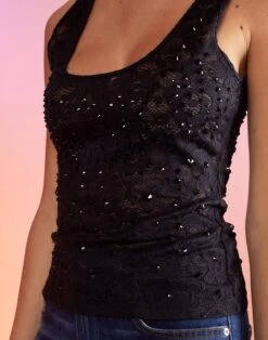 CYNTHIA ROWLEY Crystal Lace Mesh Tank Top 9 CYNTHIA ROWLEY Crystal Lace Mesh Tank Top -Cynthia Rowley Shop blacklace5