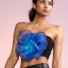 CYNTHIA ROWLEY Organza Flower Bandeau Top