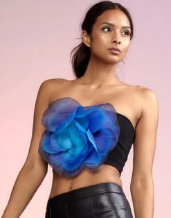 CYNTHIA ROWLEY Organza Flower Bandeau Top