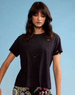 CYNTHIA ROWLEY Distressed Tee -Cynthia Rowley Shop blktee4