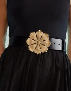 CYNTHIA ROWLEY Gold Flower Buckle Belt