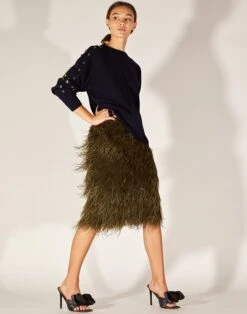 CYNTHIA ROWLEY Midi Feather Skirt -Cynthia Rowley Shop greenskirt2