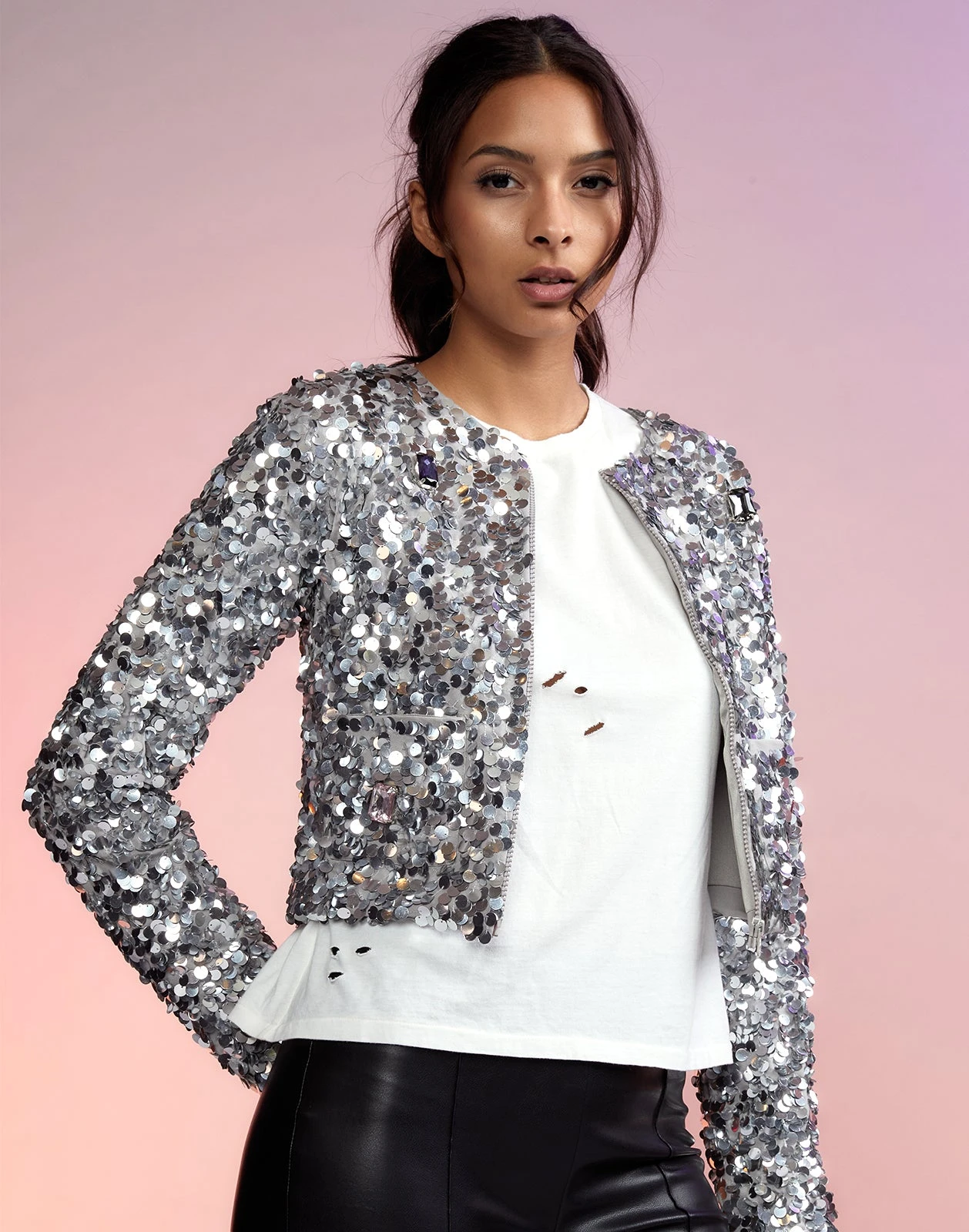 CYNTHIA ROWLEY Sequin Cropped Cardigan 3 CYNTHIA ROWLEY Sequin Cropped Cardigan - Image 3