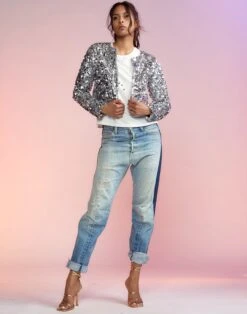 CYNTHIA ROWLEY Sequin Cropped Cardigan 11 CYNTHIA ROWLEY Sequin Cropped Cardigan -Cynthia Rowley Shop silverjacket2