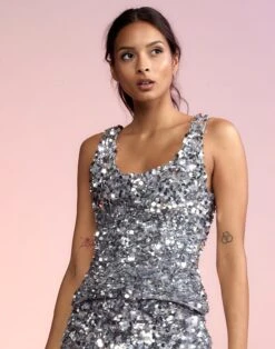 CYNTHIA ROWLEY Silver Sequin Embellished Tank 8 CYNTHIA ROWLEY Silver Sequin Embellished Tank -Cynthia Rowley Shop silvertop8