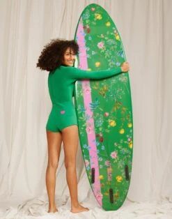 CYNTHIA ROWLEY Custom Short Surfboard - Green Garden Floral