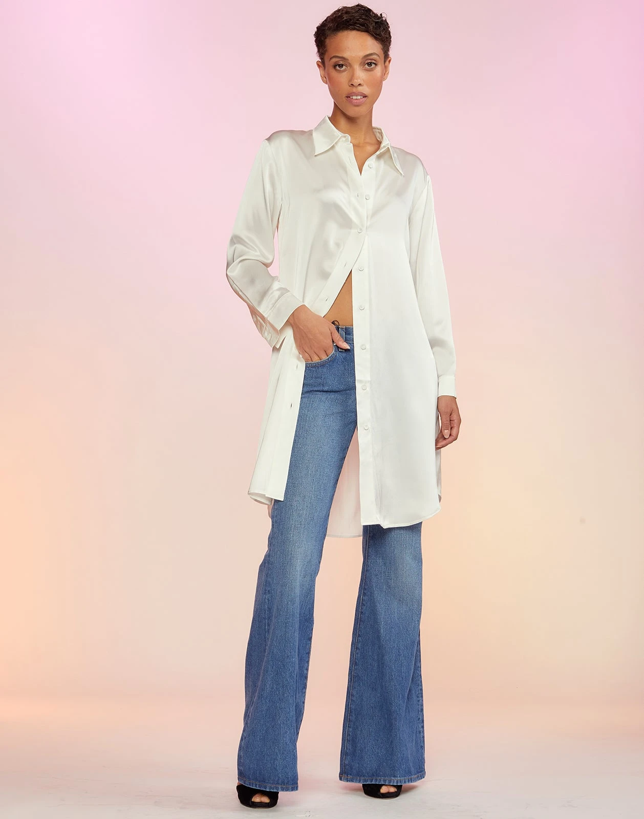 CYNTHIA ROWLEY Silk Charmeuse Shirt Dress 2 CYNTHIA ROWLEY Silk Charmeuse Shirt Dress - Image 2